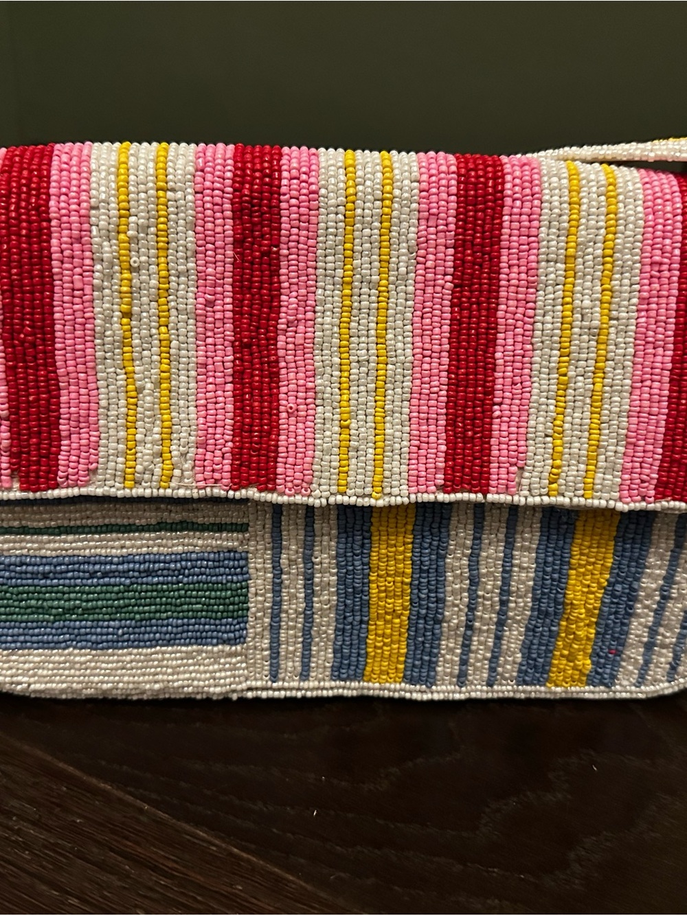 Marshalls Beaded Multicolor Stripe Shoulder Clutch